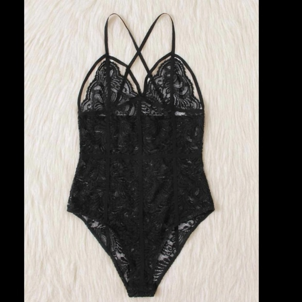 Crisscross scalloped laced bodysuit